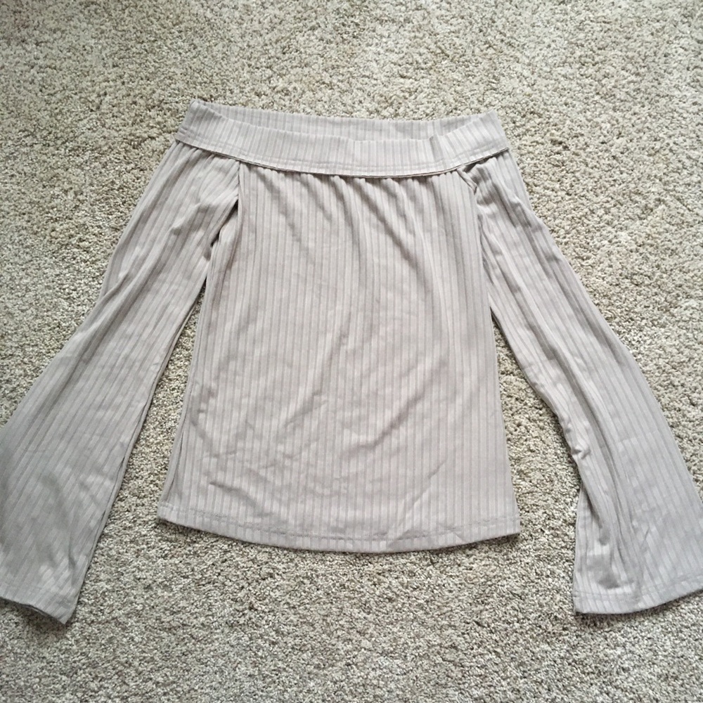 The Layla Ribbed Knit Off Shoulder Bell Sleeve Top - Picture 2 of 3